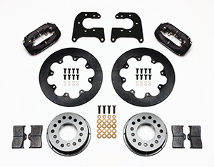 Wilwood Forged Dynalite Rear Drag Brake Kit Parts Laid Out - Type III Anodize Caliper - Plain Face Rotor