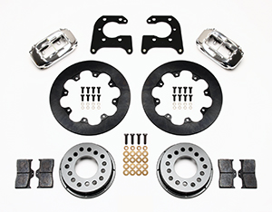 Wilwood Forged Dynalite Rear Drag Brake Kit Parts Laid Out - Polish Caliper - Plain Face Rotor