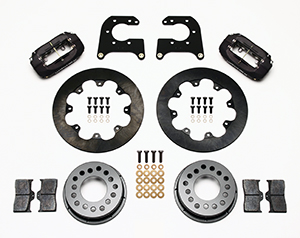 Wilwood Forged Dynalite Rear Drag Brake Kit Parts Laid Out - Type III Anodize Caliper - Plain Face Rotor