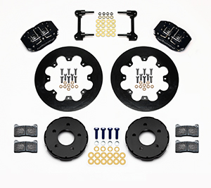 Wilwood Dynapro Radial Front Drag Brake Kit Parts Laid Out - Type III Anodize Caliper - Plain Face Rotor