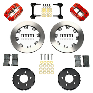 Wilwood Dynapro Radial Front Pro-Street Brake Kit Parts Laid Out - Red Powder Coat Caliper - Plain Face Rotor