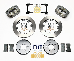 Wilwood Dynapro Radial Front Drag Brake Kit Parts Laid Out - Type III Ano Caliper - Plain Face Rotor