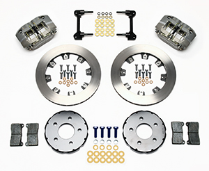 Wilwood Dynapro Radial Front Drag Brake Kit Parts Laid Out - Type III Anodize Caliper - Plain Face Rotor