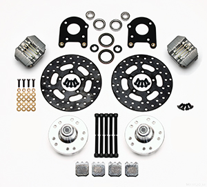 Wilwood Dynapro Single Front Drag Brake Kit Parts Laid Out - Type III Anodize Caliper - Drilled Rotor