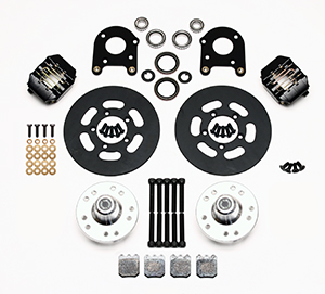 Wilwood Dynapro Single Front Drag Brake Kit Parts Laid Out - Type III Anodize Caliper - Plain Face Rotor