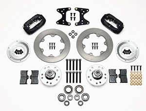 Wilwood Forged Dynalite Front Drag Brake Kit Parts Laid Out - Type III Anodize Caliper - Plain Face Rotor