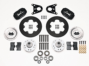 Wilwood Forged Dynalite Front Drag Brake Kit Parts Laid Out - Type III Anodize Caliper - Plain Face Rotor