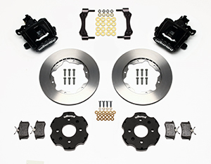 Wilwood Combination Parking Brake Caliper Rear Brake Kit Parts Laid Out - Black Powder Coat Caliper - Plain Face Rotor