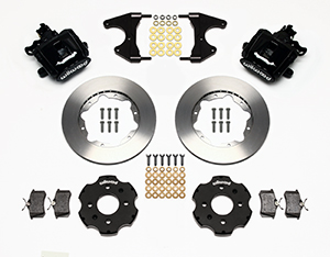 Wilwood Combination Parking Brake Caliper Rear Brake Kit Parts Laid Out - Black Powder Coat Caliper - Plain Face Rotor