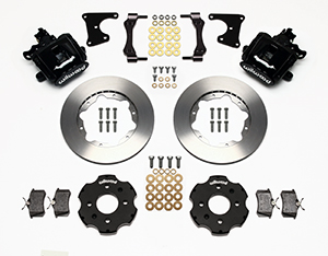 Wilwood Combination Parking Brake Caliper Rear Brake Kit Parts Laid Out - Black Powder Coat Caliper - Plain Face Rotor