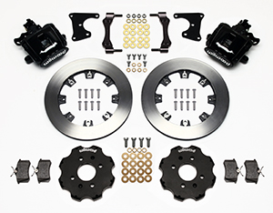 Wilwood Combination Parking Brake Caliper Rear Brake Kit Parts Laid Out - Black Powder Coat Caliper - Plain Face Rotor