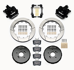 Wilwood Combination Parking Brake Caliper Rear Brake Kit Parts Laid Out - Black Powder Coat Caliper - GT Slotted Rotor