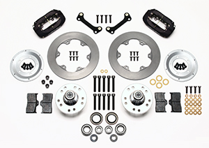 Wilwood Forged Dynalite Front Drag Brake Kit Parts Laid Out - Type III Anodize Caliper - Plain Face Rotor