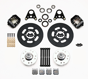 Wilwood Dynapro Single Front Drag Brake Kit Parts Laid Out - Type III Anodize Caliper - Plain Face Rotor
