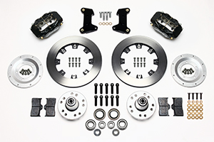 Wilwood Forged Dynalite Big Brake Front Brake Kit (Hub) Parts Laid Out - Black Powder Coat Caliper - Plain Face Rotor