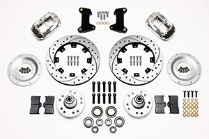 Wilwood Forged Dynalite Big Brake Front Brake Kit (Hub) Parts Laid Out - Polish Caliper - SRP Drilled & Slotted Rotor