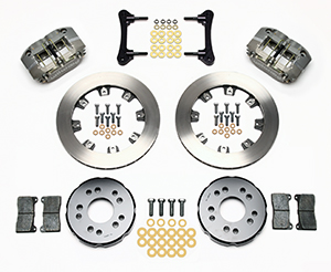 Wilwood Dynapro Radial Front Drag Brake Kit Parts Laid Out - Type III Anodize Caliper - Plain Face Rotor