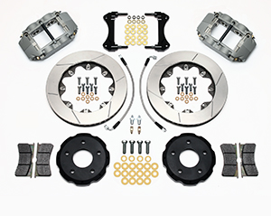 Wilwood Forged Superlite 4R Big Brake Front Brake Kit (Race) Parts Laid Out - Type III Anodize Caliper - GT Slotted Rotor