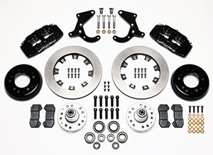 Wilwood Forged Dynapro 6 Big Brake Front Brake Kit (Hub) Parts Laid Out - Black Powder Coat Caliper - Plain Face Rotor