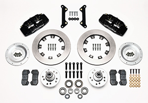 Wilwood Forged Dynapro 6 Big Brake Front Brake Kit (Hub) Parts Laid Out - Black Powder Coat Caliper - Plain Face Rotor