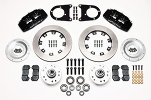 Wilwood Forged Dynapro 6 Big Brake Front Brake Kit (Hub) Parts Laid Out - Black Powder Coat Caliper - Plain Face Rotor