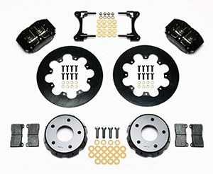 Wilwood Dynapro Radial Front Drag Brake Kit Parts Laid Out - Type III Anodize Caliper - Plain Face Rotor