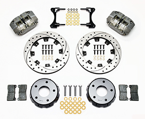 Wilwood Dynapro Radial Front Pro-Street Brake Kit Parts Laid Out - Type III Anodize Caliper - SRP Drilled & Slotted Rotor
