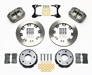 Wilwood Dynapro Radial Front Drag Brake Kit Parts Laid Out - Type III Anodize Caliper - Plain Face Rotor