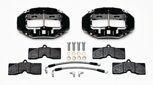 Wilwood D8-4 Rear Replacement Caliper Kit Parts Laid Out - Black Powder Coat Caliper
