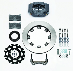 Wilwood Billet Narrow Dynalite Radial Mount Sprint Inboard Brake Kit Parts Laid Out - Type III Anodize Caliper - Plain Face Rotor