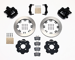 Wilwood Combination Parking Brake Caliper Rear Brake Kit Parts Laid Out - Black Powder Coat Caliper - Plain Face Rotor