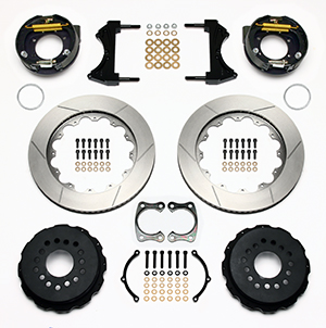 Wilwood W4A Big Brake Rear Parking Brake Kit (Less Calipers) Parts Laid Out - GT Slotted Rotor
