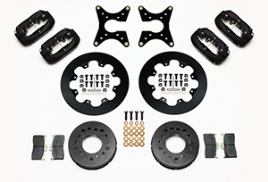 Wilwood Forged Dynalite Dual Dynamic Rear Drag Brake Kit Parts Laid Out - Type III Anodize Caliper - Plain Face Rotor