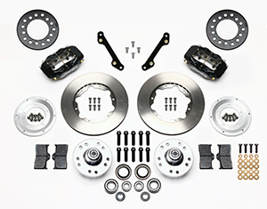 Wilwood Forged Dynalite Pro Series Front Brake Kit Parts Laid Out - Black Powder Coat Caliper - Plain Face Rotor