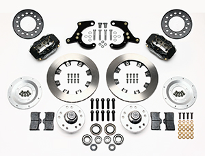 Wilwood Forged Dynalite Pro Series Front Brake Kit Parts Laid Out - Black Powder Coat Caliper - Plain Face Rotor