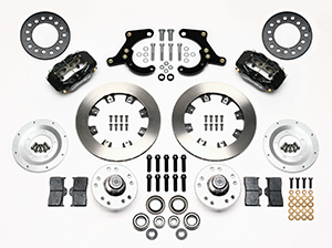 Wilwood Forged Dynalite Pro Series Front Brake Kit Parts Laid Out - Black Powder Coat Caliper - Plain Face Rotor