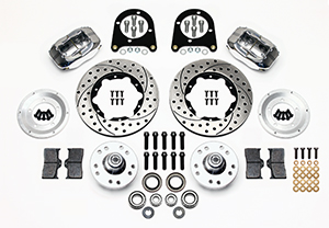 Wilwood Forged Dynalite Pro Series Front Brake Kit Parts Laid Out - Polish Caliper - SRP Drilled & Slotted Rotor