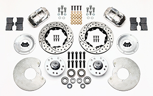 Wilwood Forged Dynalite Pro Series Front Brake Kit Parts Laid Out - Polish Caliper - SRP Drilled & Slotted Rotor