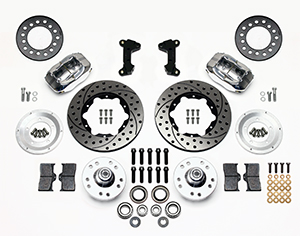 Wilwood Forged Dynalite Pro Series Front Brake Kit Parts Laid Out - Polish Caliper - SRP Drilled & Slotted Rotor