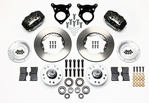 Wilwood Forged Dynalite Pro Series Front Brake Kit Parts Laid Out - Black Powder Coat Caliper - Plain Face Rotor