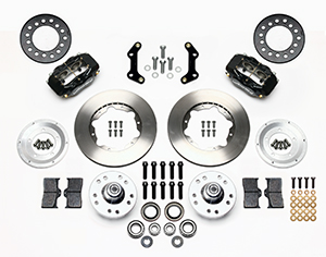 Wilwood Forged Dynalite Pro Series Front Brake Kit Parts Laid Out - Black Powder Coat Caliper - Plain Face Rotor