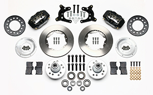 Wilwood Forged Dynalite Pro Series Front Brake Kit Parts Laid Out - Black Powder Coat Caliper - Plain Face Rotor