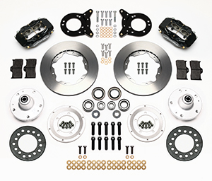 Wilwood Forged Dynalite Pro Series Front Brake Kit Parts Laid Out - Black Powder Coat Caliper - Plain Face Rotor