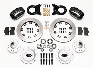 Wilwood Forged Dynalite Big Brake Front Brake Kit (Hub) Parts Laid Out - Black Powder Coat Caliper - Plain Face Rotor