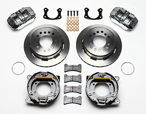 Wilwood Forged Dynapro Low-Profile Rear Parking Brake Kit Parts Laid Out - Polish Caliper - Plain Face Rotor