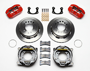Wilwood Forged Dynapro Low-Profile Rear Parking Brake Kit Parts Laid Out - Plain Face Rotor
