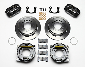 Wilwood Forged Dynapro Low-Profile Rear Parking Brake Kit Parts Laid Out - Polish Caliper - Plain Face Rotor