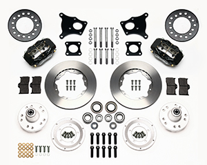 Wilwood Forged Dynalite Pro Series Front Brake Kit Parts Laid Out - Black Powder Coat Caliper - Plain Face Rotor