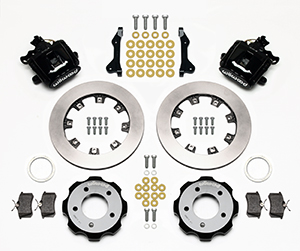 Wilwood Combination Parking Brake Caliper Rear Brake Kit Parts Laid Out - Black Powder Coat Caliper - Plain Face Rotor