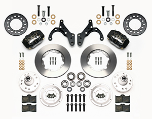 Wilwood Forged Dynalite Pro Series Front Brake Kit Parts Laid Out - Black Powder Coat Caliper - Plain Face Rotor